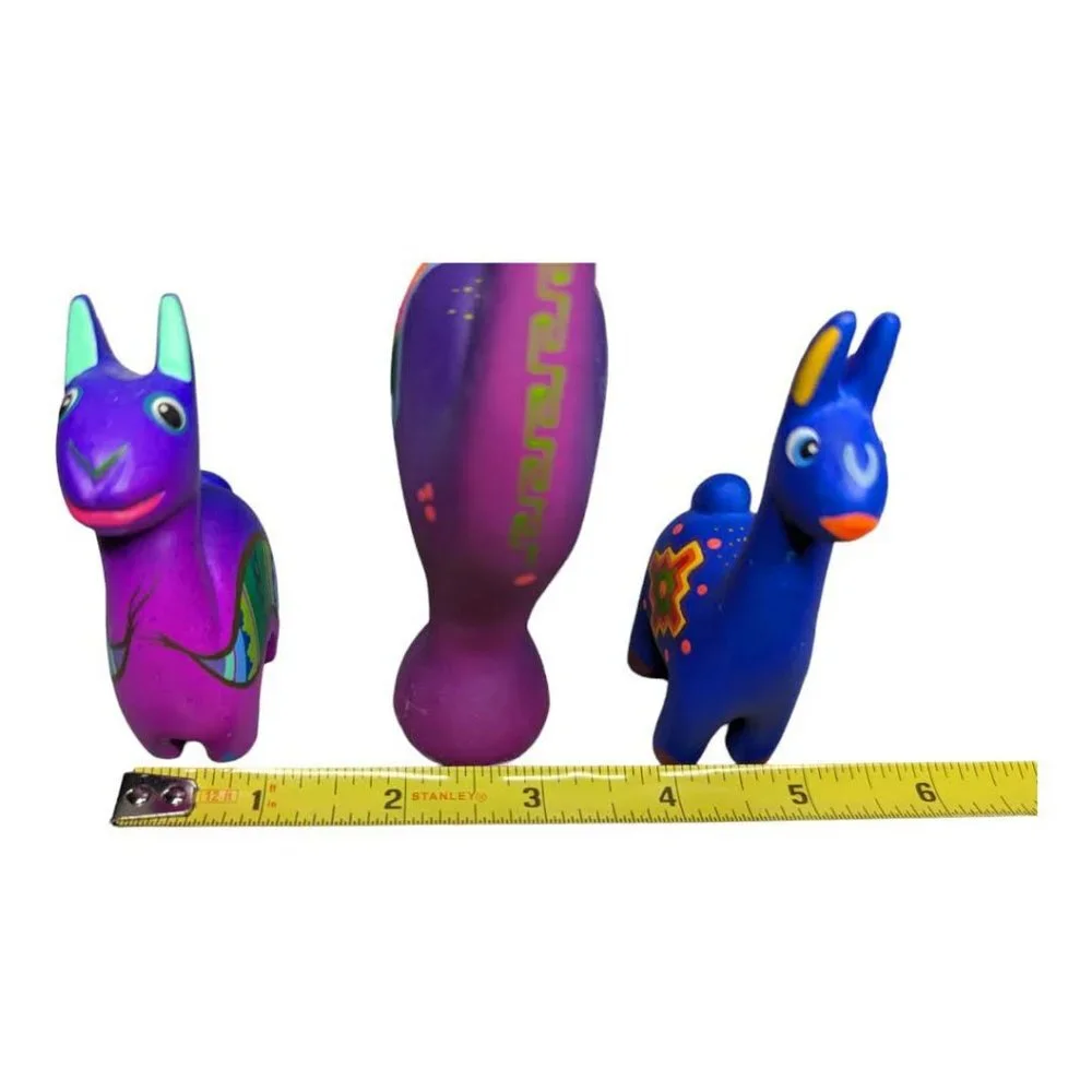 Colorful Bolivia Hand Painted Lightweight Wood Primitive Animals Group of 3